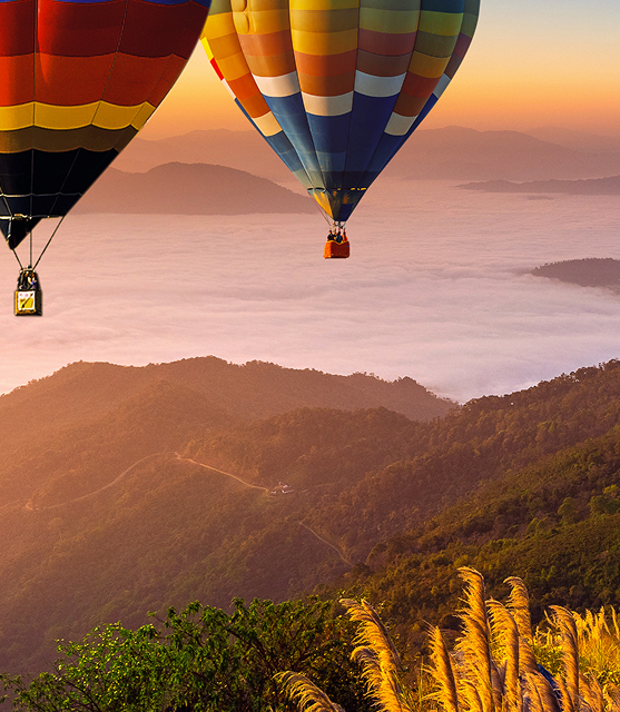 landscape morning fog mountains with hot air balloons sunrise e1758696779874